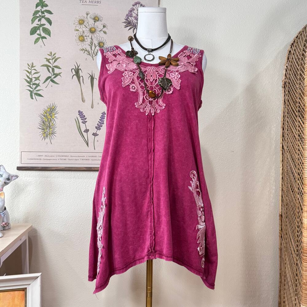 Y2k Floral Embroidered Asymmetric Tunic Top Mini Dress Fairy Grunge Hippie M